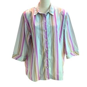 Vintage 80s Allison Daley II Women's 18W Striped Button Up Top 3/4 Sleeves